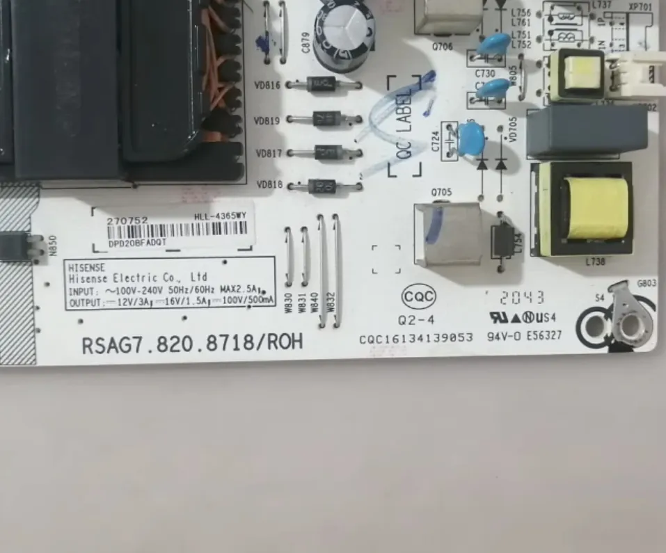 Carte d'alimentation RSAG7.820.8718.ROH pour Hisense 65A52F 65RÉgalement G HLL-4365WA LC-50LBU711U 65A7100FTUK A201102 Hd650x1u81 LC-43LBU711  39
