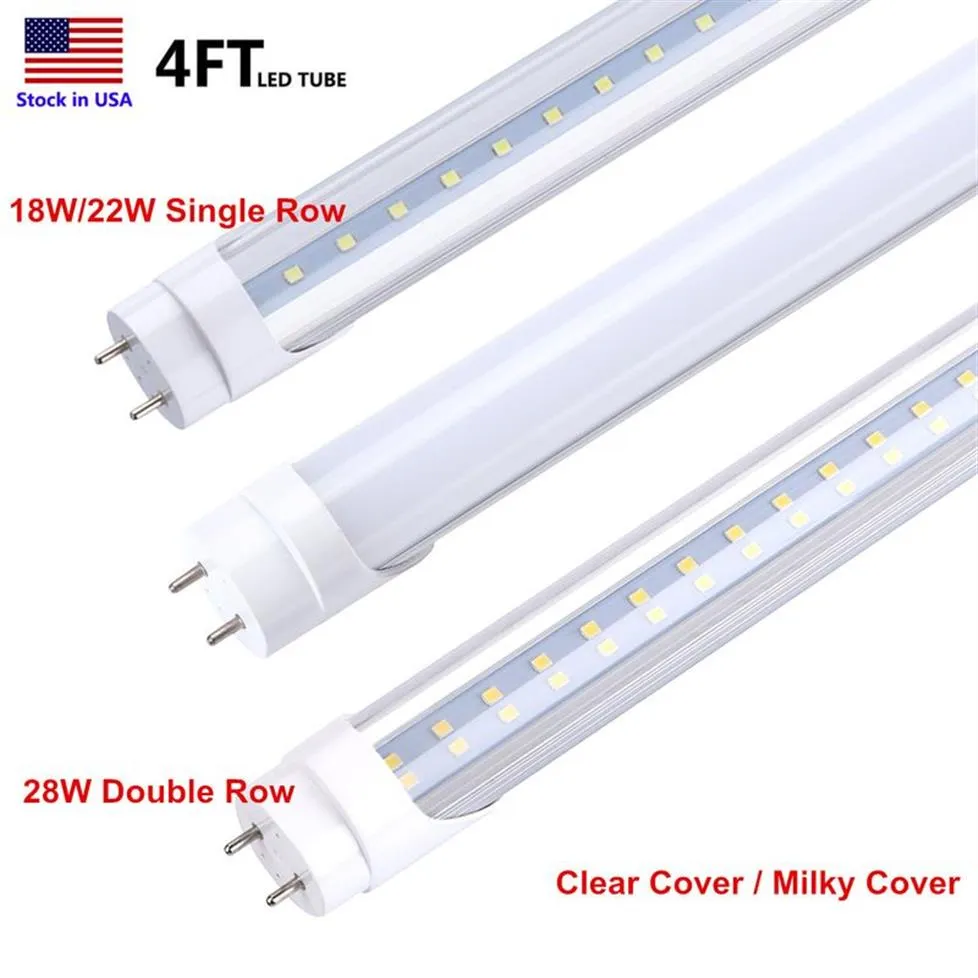 T8 LED-ljusrör 4 ft 4feet 18W 22W 28W glödlampor Lysande fluorescerande rör 4ft G13 Bi-Pin Dual Ended Power Warehouse Garage Shop LA224T