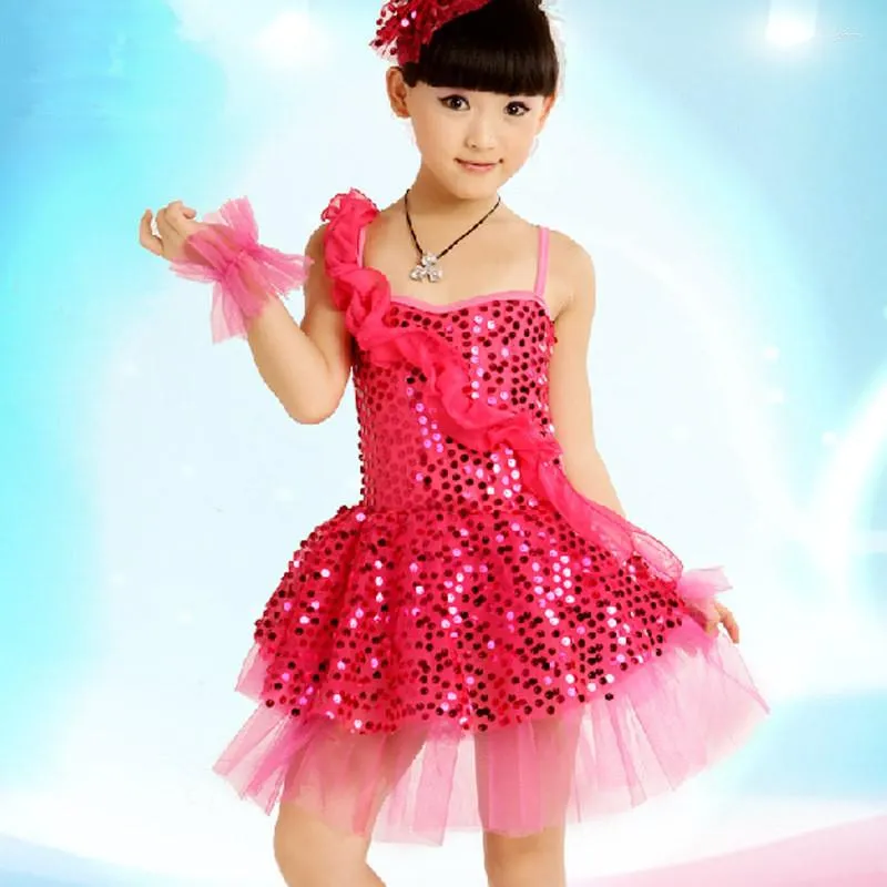 Scene Wear Fashion Modern Fringe Sequins Latin Dance Dress for Children Performance Ballroom Costume Halter Dancing Dresses