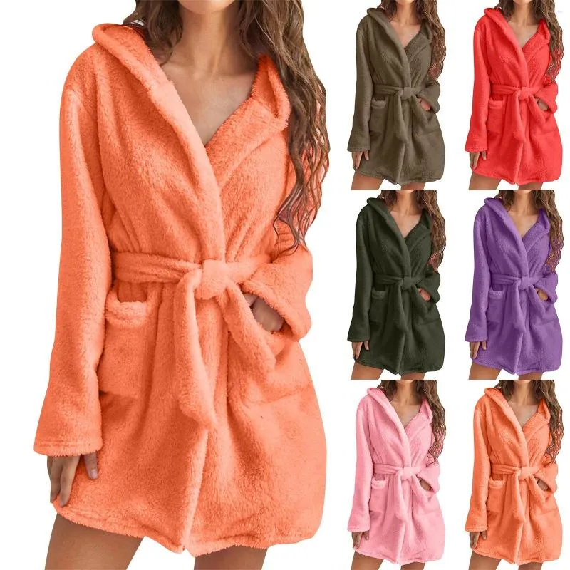 Vetements De Nuit Pour Hommes Et Femmes Couleur Unie Manches Longues Poche Capuche Genou Court H Pyjama Vetements De Maison Peignoir Du 26 99 DHgate