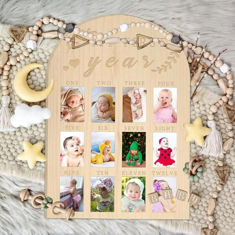 Frames Baby's Wooden Po Carved Art Infant's Racks Born Calendar Card Frame Pocard Holder For Bedroom