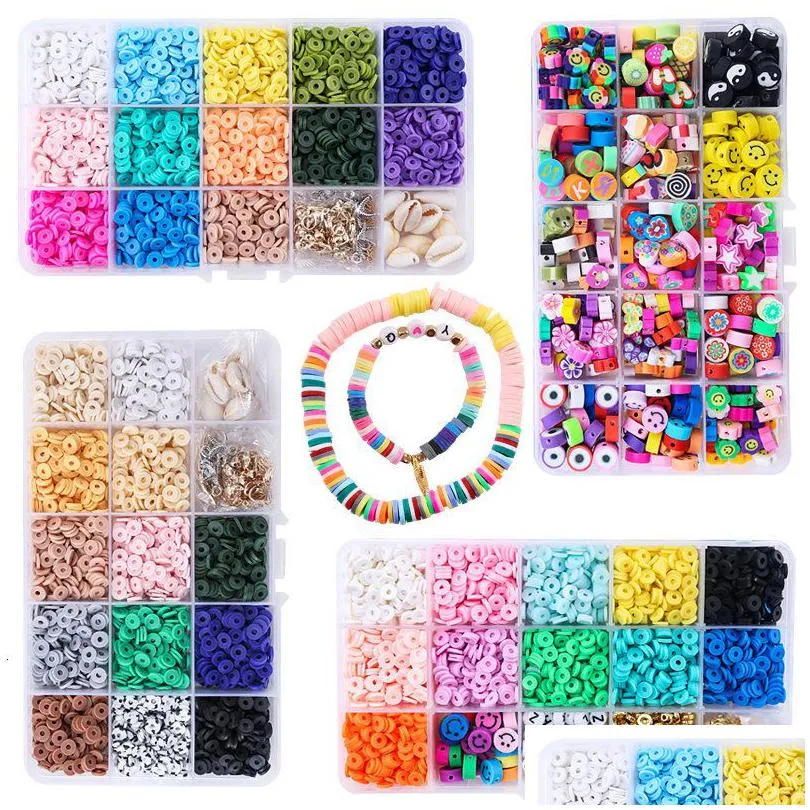 Akrylplast lucite 15slots 6mm platt polymer lera pärlor diy smycken markering set med pendell charm för att göra armband halsband d dhulg