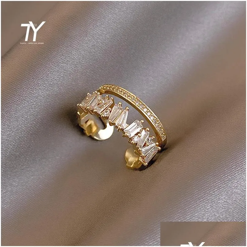 Band Rings Luxury Zircon Gold Double Student Opening for Woman 2021 Fashion Gothic Finger Jewelry Wedding Party Girls Sexy Ring Drop OT2N1