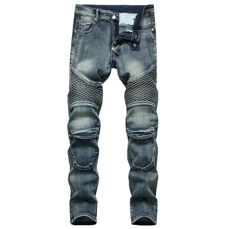 Jeans da uomo Denim Designer MOTO BIKE Moto dritto per taglia 42 Autunno Primavera Punk Rock Streetwear Equitazione Pantaloni con protezione al ginocchio 230926