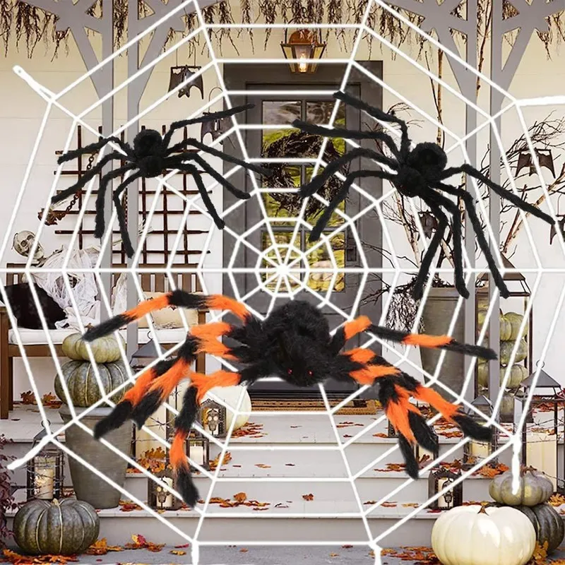 Sonstiges Partyzubehör für Veranstaltungen, 150 x 200 cm, schwarze gruselige Riesenspinne, riesiges Spinnennetz, Halloween-Dekoration, Requisiten, Spukhaus, Feiertage, riesige Dekoration im Freien, 230925