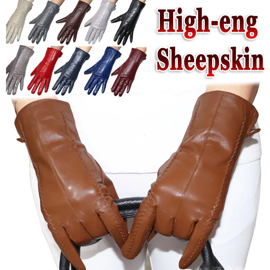 Five Fingers Gloves Genuine sheepskin glove's winter warm thickened thin touch screen leather gloves outdoor riding highend fashion 2023 230925