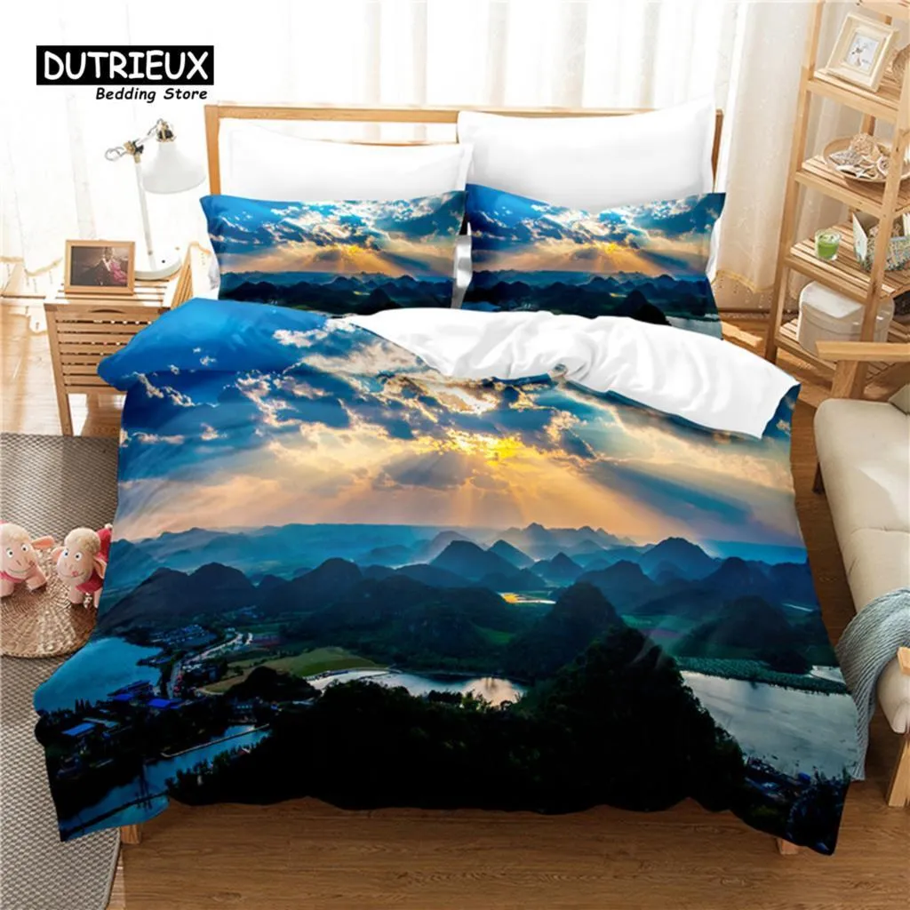 Ensembles de literie Ensemble de literie de paysage 3D 3 pièces ensemble de housse de couette doux confortable respirant housse de couette pour chambre décor de chambre d'amis 230926