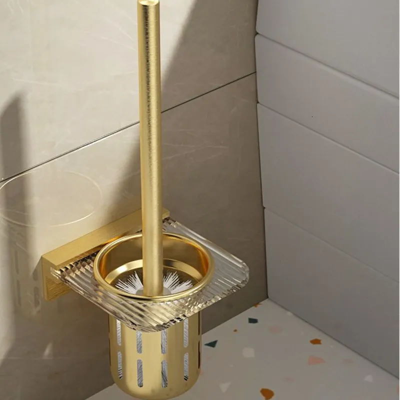 Toilettenbürstenhalter No Punch Toilettenbürste Badezimmer Metallic Acryl Toilette Wandmontage Gold Designer Light Luxury Ins Style Wandbürsten 230926