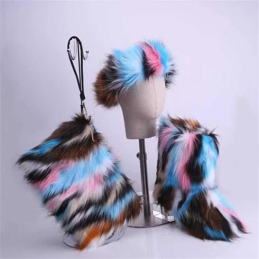 Boots Three Piece Set of New Hip Hop Womens Handheld Wrap Hair Band with Artificial Fur Fashion Mid Sleeve Snow 230830