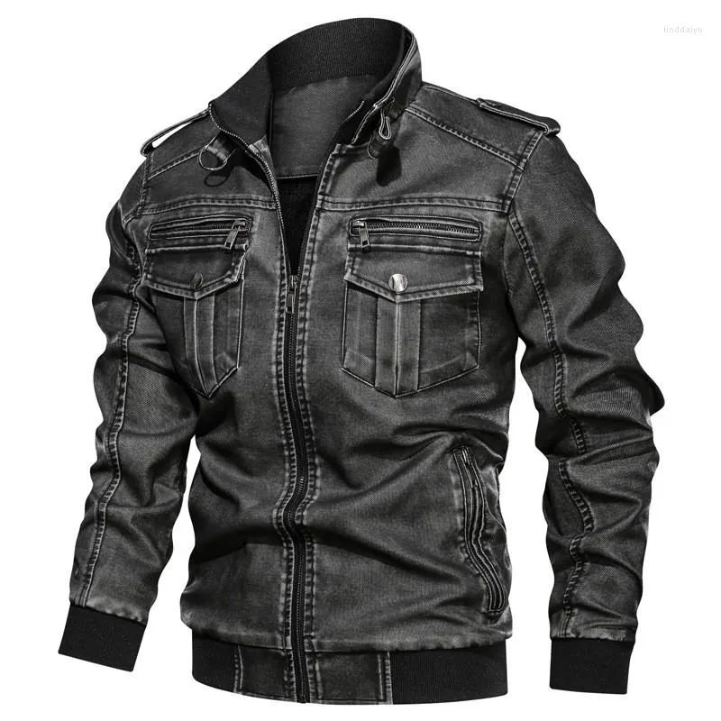 Jaquetas de couro masculinas de pele, jaquetas de couro para motocicleta, gola com zíper, bolsos, tamanho americano, casacos pu, motociclista, moda externa