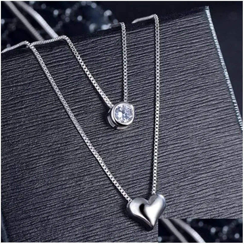 Pendant Necklaces 925 Sterling Sier Necklace Double Layer Chain Zircon Heart Pendants For Women Kolye Choker S-N157 Drop Delivery Jew Otbji