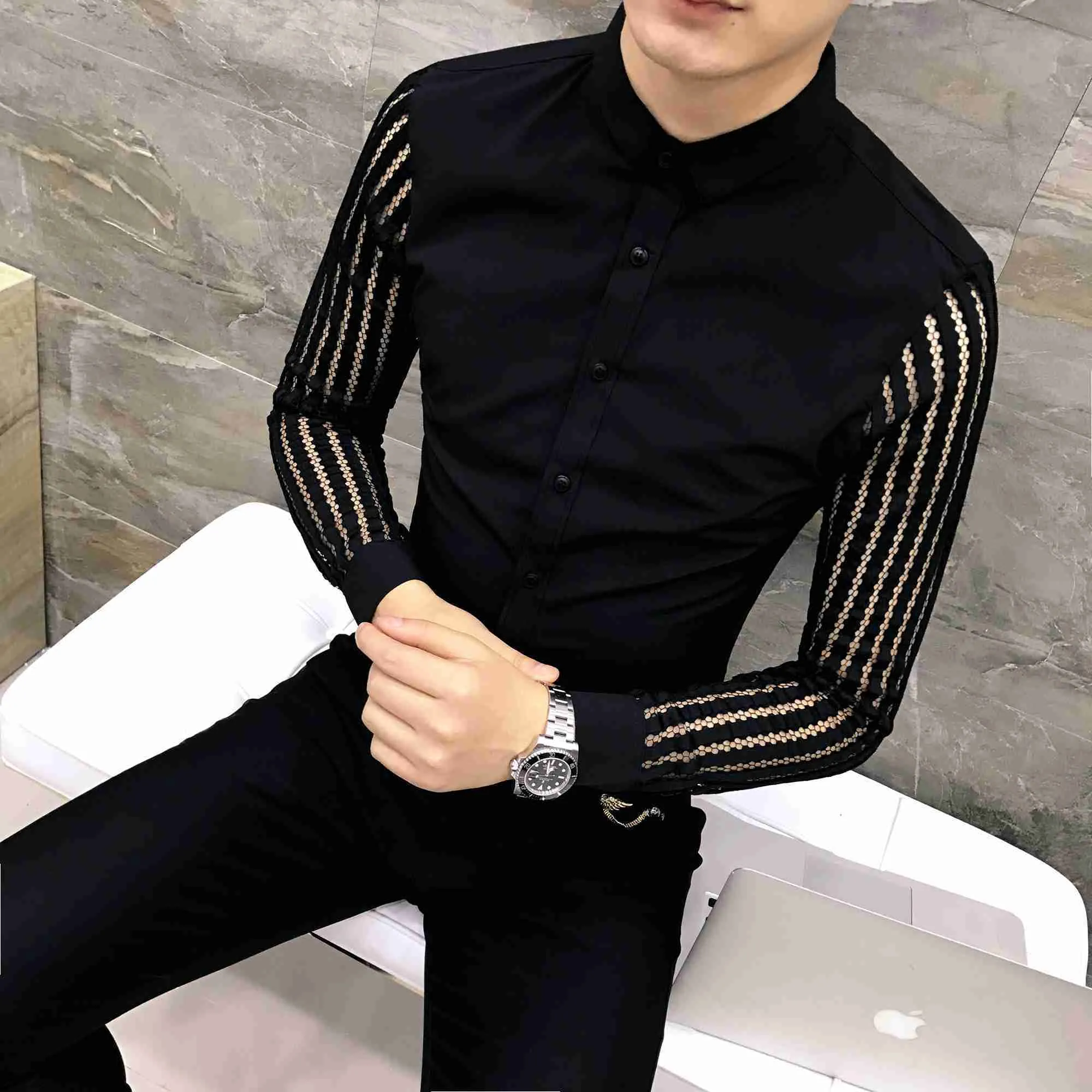 Koszulki męskie 2023 gorące! Mężczyzna sprężyna pusta koszula z długimi rękawami/Slim Fit Lapel Business Branding Blaps Tops S-3xl YQ230926