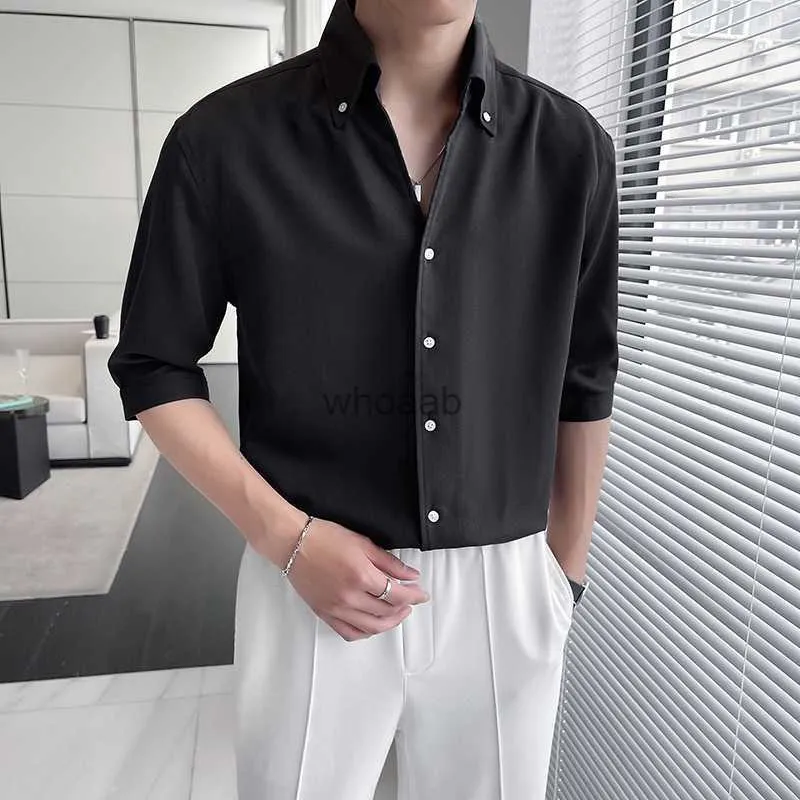 Men's Dress Shirts Plus Size 4XL-S Summer Fashion V Neck Half Sleeve Shirts For Men Clothing 2023 Business Formal Wear Slim Fit Tuxedo Dress Sale YQ230926