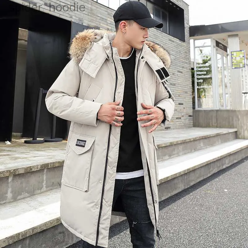 Parkas masculinas novas jaquetas brancas para homens moda espessada quente gola de lã longa grande bolso safari jaqueta masculina mulheres estilo coreano unissex l230926