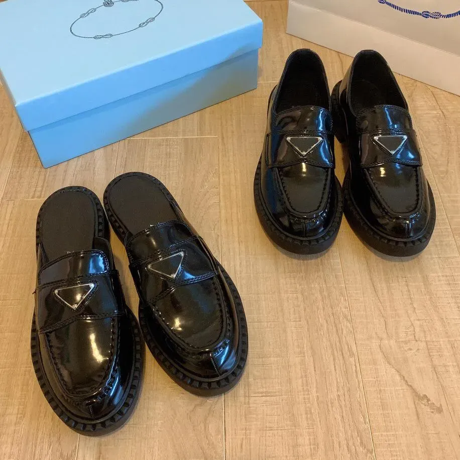 Tasarımcı lüks sıradan ayakkabılar deri ayakkabı somunçular üçgen logo marka siyah ayakkabılar yükseltilmiş kalın taban spor ayakkabılar kadınlar rahat ayakkabılar yuvarlak ayak parmağı