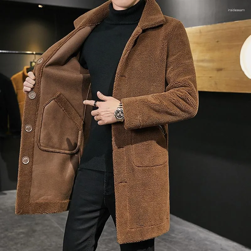 Overcoat Male Wool Blend Mid Long Winter Coat Men With Fur Collar Coat Men  Winter Trench