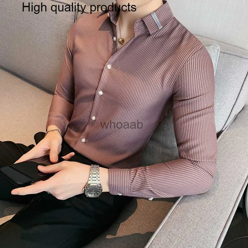 Chemises habillées pour hommes 2023 Pas cher Business Hommes Chemise Marque De Mode À Manches Longues Tout Match Slim Fit Rayé S Formelle Wear Blouse Homme YQ230926