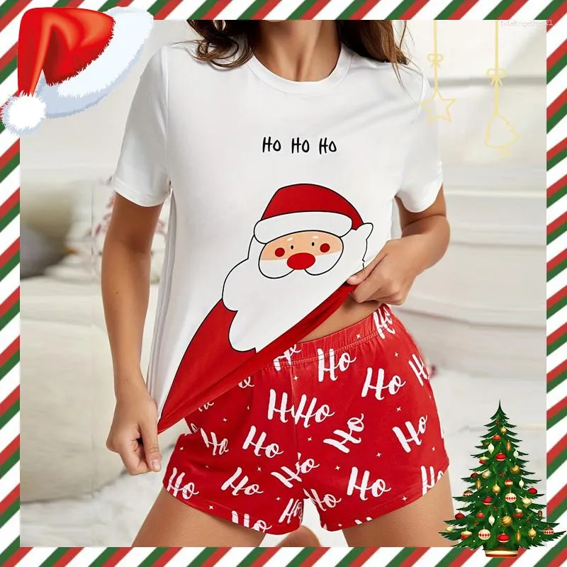 Kadın pijama kadın pijama şort Noel baskılar kız bahar ve yaz gevşek iki parça yüksek kaliteli seksi iç çamaşırı ev kıyafeti seti