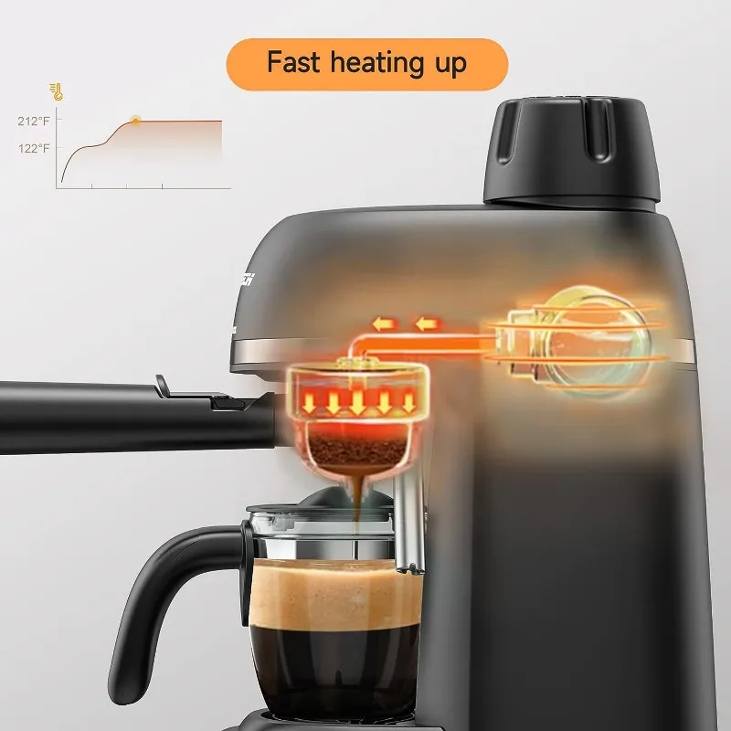 Donlim-cafetera Espresso con 2 tazas, máquina de café con espuma de leche  al vapor, para