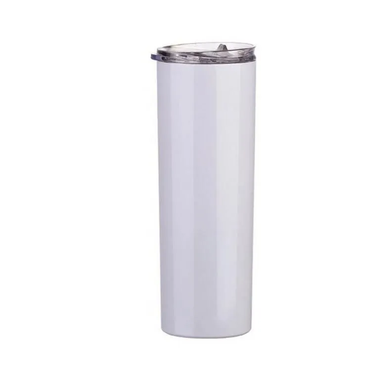 Sublimation Skinny Tumblers 20oz blank white skinny cup with lid straw 20oz Stainless steel drinking cup vacuum insulated Mug LXL1424-1