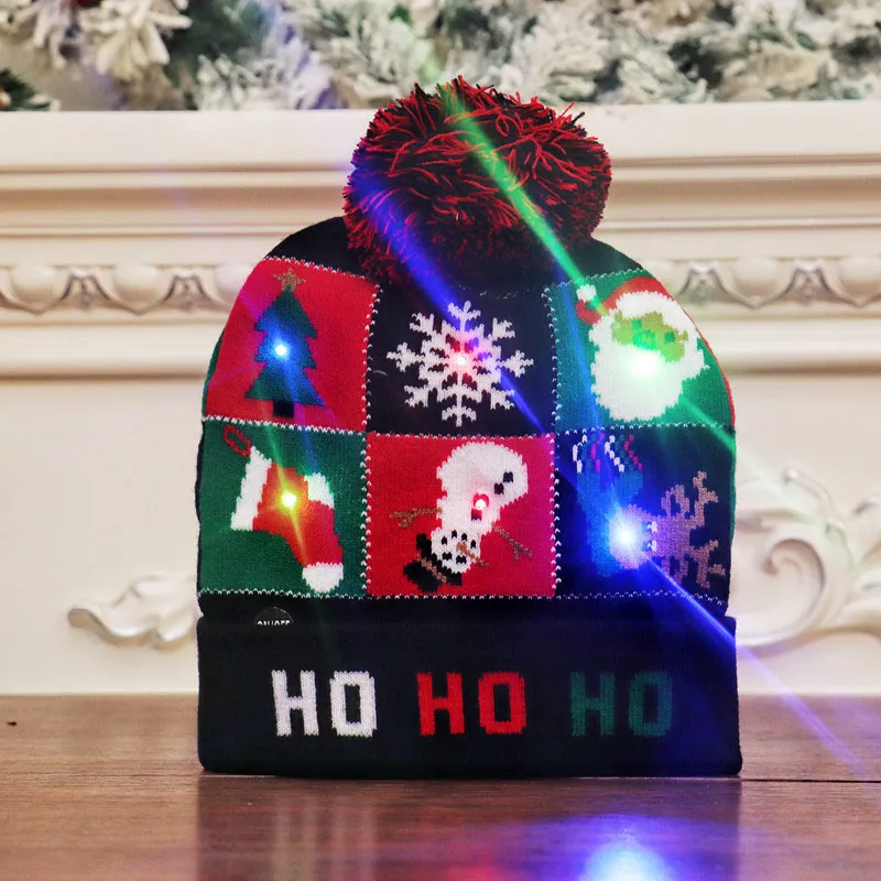 Christmas Decorative Products Adult and Children`s Knitted Christmas Hat Colorful Glow Knitted Hat High end Elderly Christmas Hat