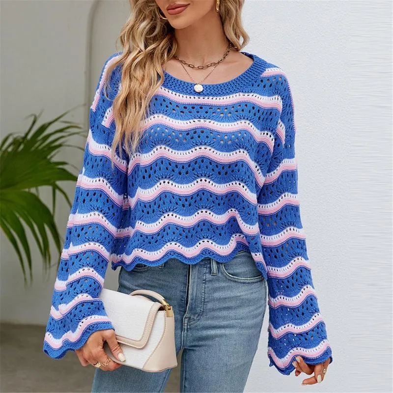 Women's Sweaters Crew Neck Knitted Hollow Out Long Sleeved Striped Cold Weather For Men Mens Warm Shirts Turtleneck Women