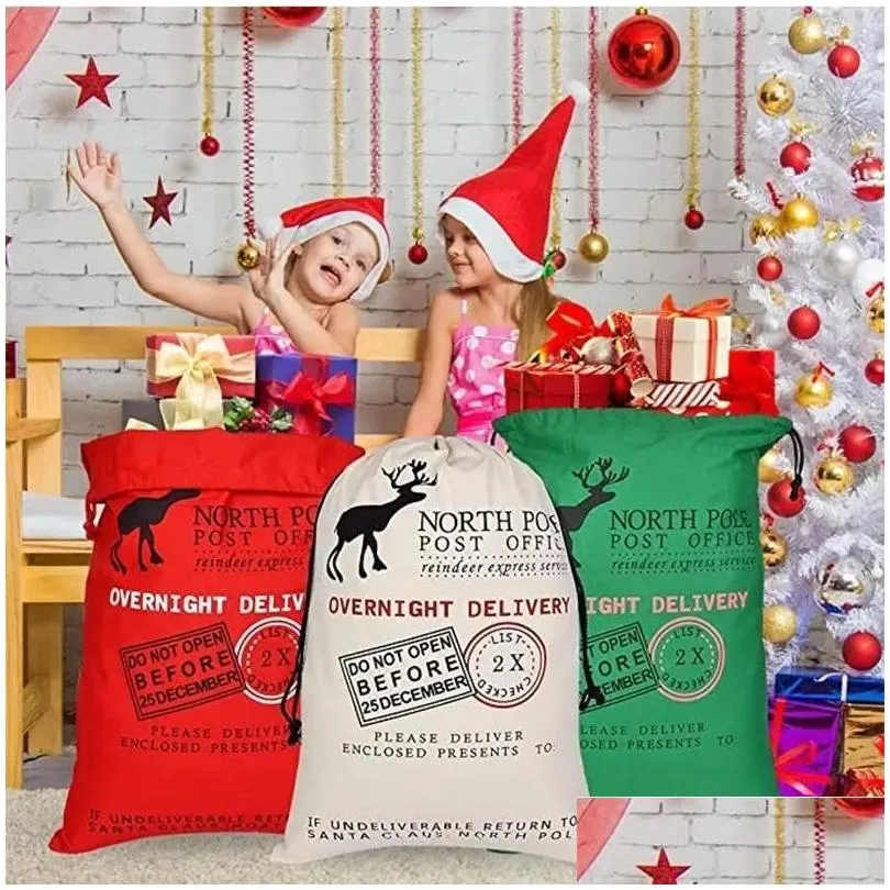 Christmas Decorations Large Canvas Santa Sack 50X70Cm Bag Kids Xmas Red Present Home Decoration Reindeer Drop Delivery Garden Festiv Otrer