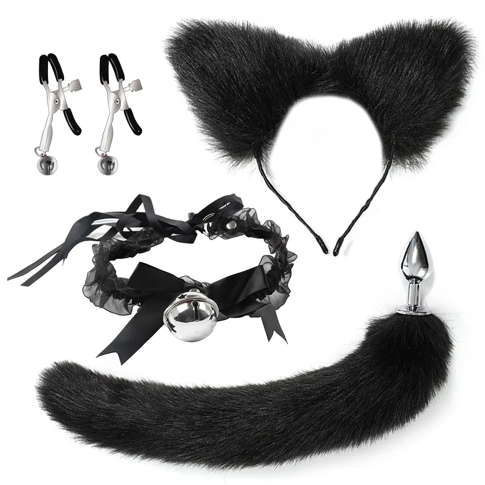 Zabawki dla dorosłych Cosplay Anal Sex Tail Tyłek Plug Zagraj włosy obręcz kota choker fetyszu kobiety sutki zaciski egzotyczne dla pary 230925