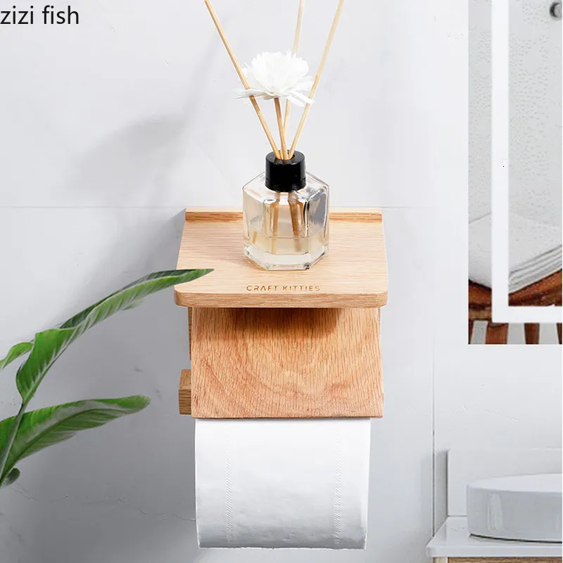 Bamboo Wall Mounted Toilet Paper Holder,Wooden Toilet Paper Holder,Adhesive  Bathroom Tissue Holder,Wood Toilet Paper Roll Holder Tissue Holder for