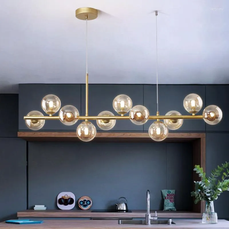 Lampadari Lampada a sospensione a LED nordica per isola della cucina, soggiorno, sala da pranzo, lampadario a sospensione moderno con sfera di vetro, illuminazione per interni