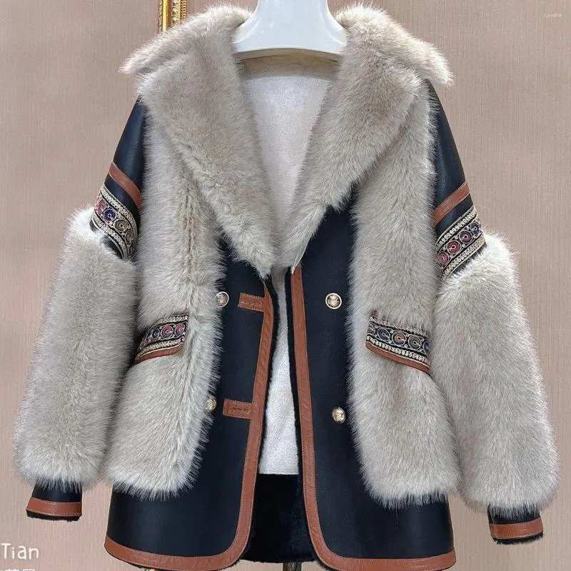 女性の毛皮の秋の冬の革のジャケット女性フェイクコート長袖ヴィンテージストリートウェア厚くなったジャケットボタン