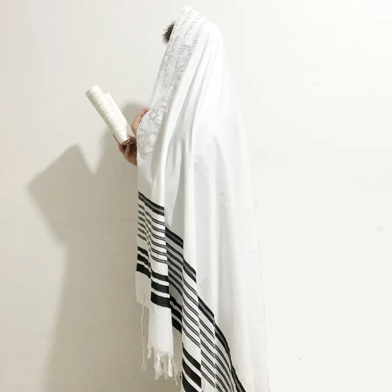 Sjaals Tallit Gebed Sjaal 55x74"140x190cm Israël Zwart Zilver Strepen Gadol Tzitzit voor Wash Iron Gift Bar Mitswa 230925