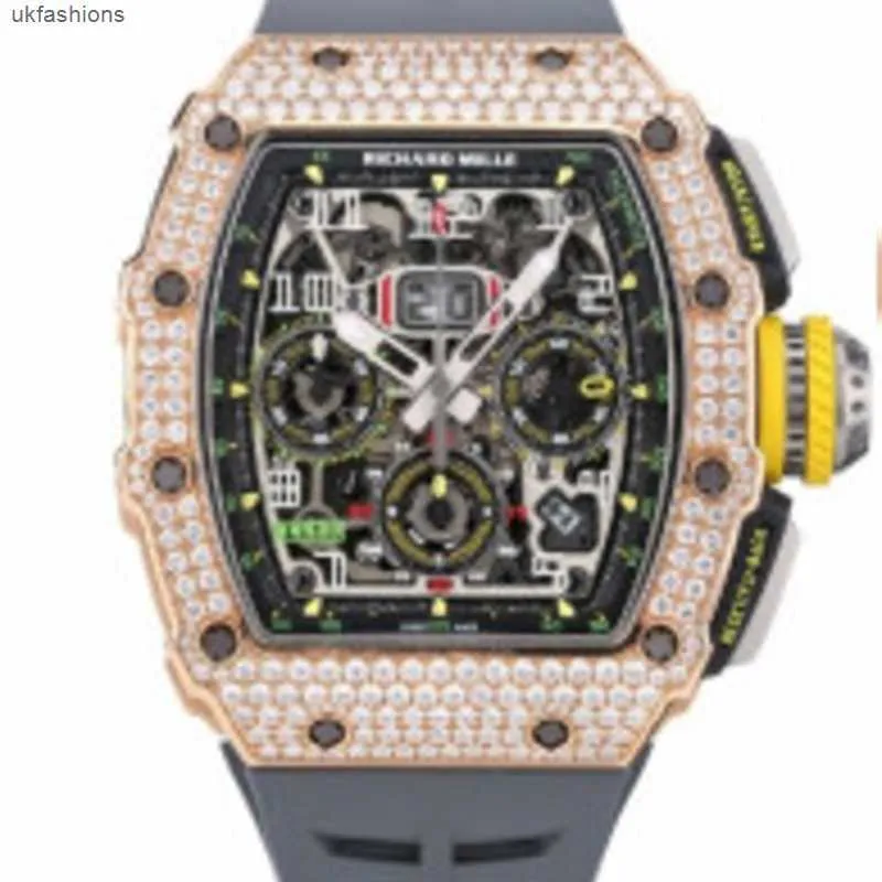 Часы Richardmill Автоматические механические часы Mills Спортивные наручные часы RM1103 Розовое золото Оригинальный бриллиант Половина бриллианта Мужская мода Досуг Бизнес Spo HBRG