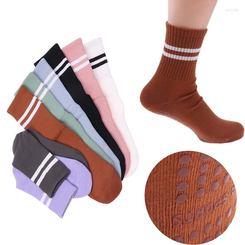 Athletic Socks 1 Pair Striped Anti-slip Sports Cotton Breathable Mid-calf  Yoga Solid Color Pilates For Dance Fitness Training