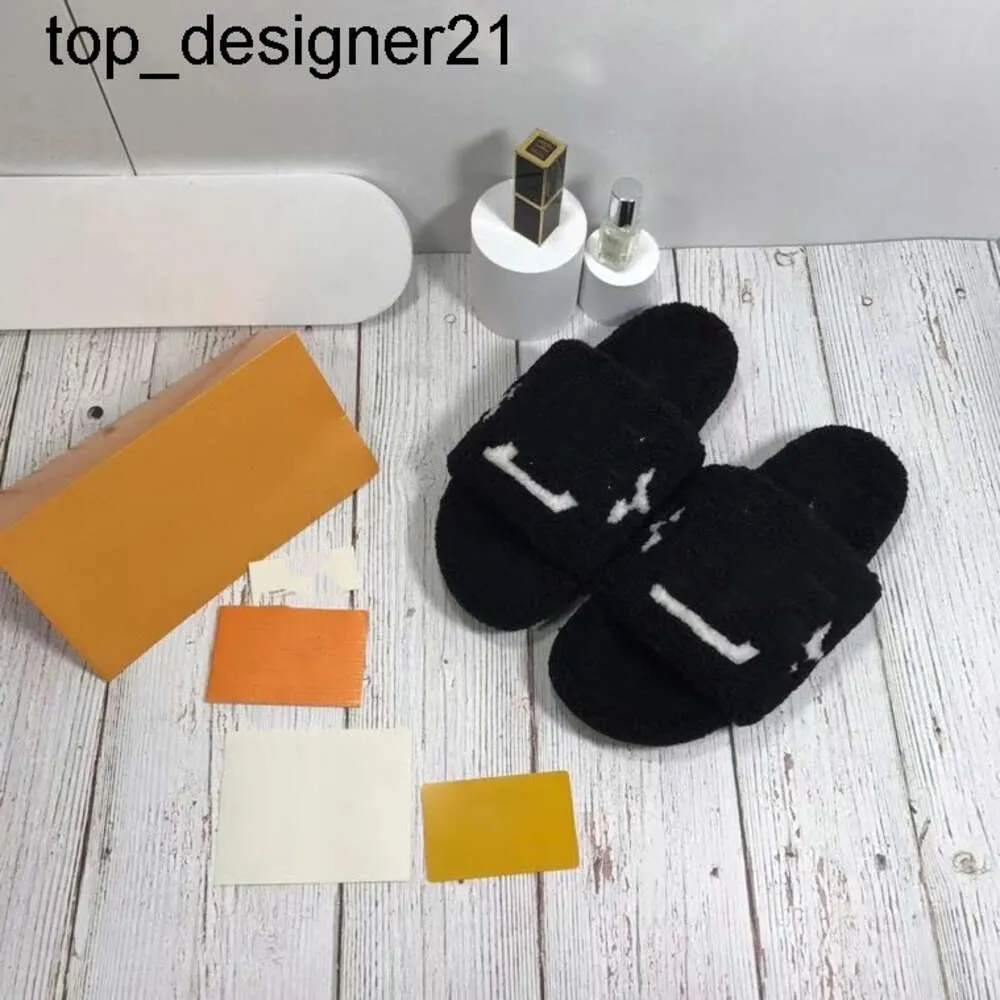 Diseñador Moda Marca L Lambswool Slipper Old Flowers Mujeres Piel Lana Peluche Sliders Sandalias de piel de cordero Sandalias de tacón plano Mocasines para el hogar Lujos Diseñadores Zapatillas