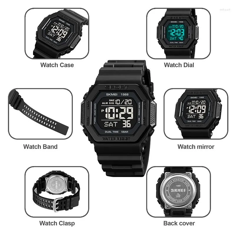 Wristwatches Skmei Digital Watch For Man Dual Time Zone Countdown Led Waterproof Military Wristwatch Male Alarm Clock Reloj