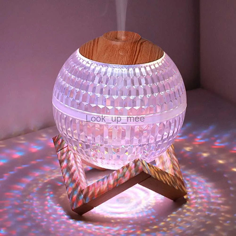 Humidificadores RGB Mini humidificador de aire Base de madera Humididicador Colorido Cristal Dormitorio Habitación Fragancia Mist Maker Luz Difusor de aceite esencial YQ230926