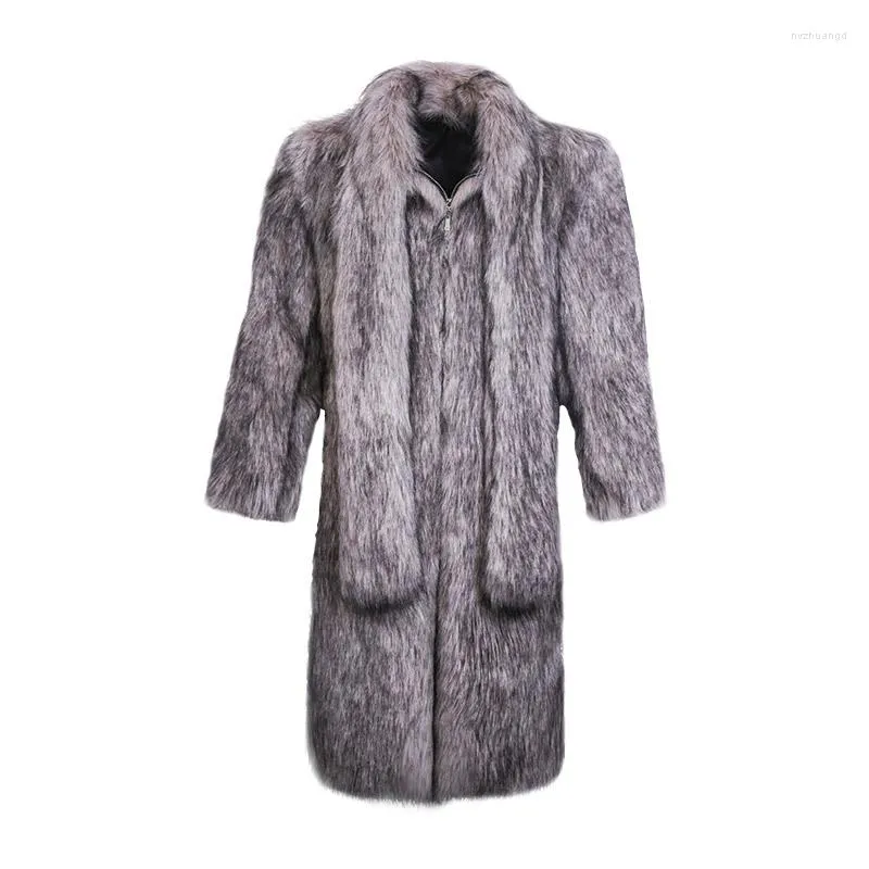 Men's Fur Faux Coats Men Turn-down Collar Long Trench Coat Fured Jacket Thicken Warm Male Outwear Clothing Chaquetas Hombre