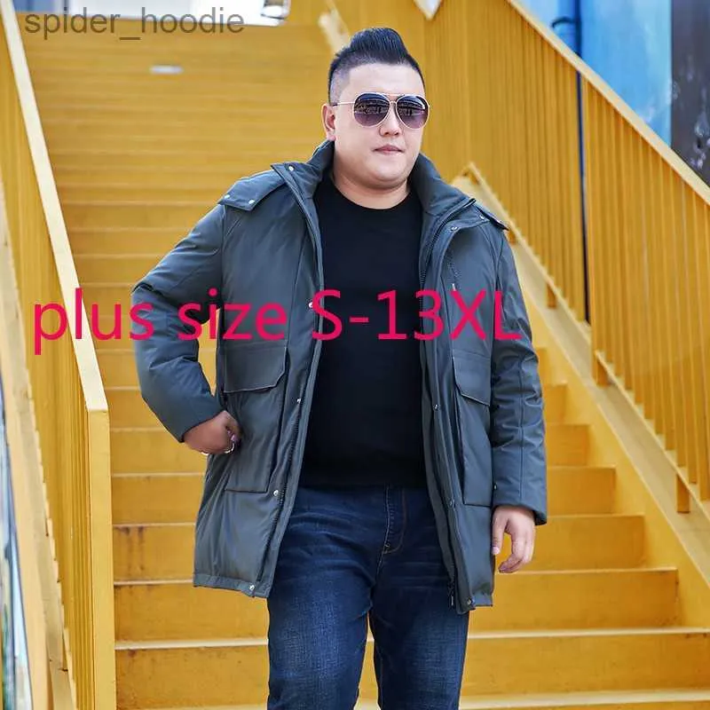 Erkekler Down Parkas Yeni Varış Moda Erkekler Uzun Down Ceket Ekstra Büyük Kış Moda Sıcak Kalın Kalın Kat Artı Boyut S-10XL 11XL 12XL 13XL L230926