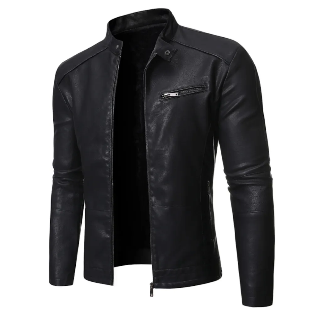 Мужские куртки Европейская и американская мужская куртка мотоциклетная кожаная куртка с воротником-стойкой однотонная мужская стираная кожаная куртка 230925