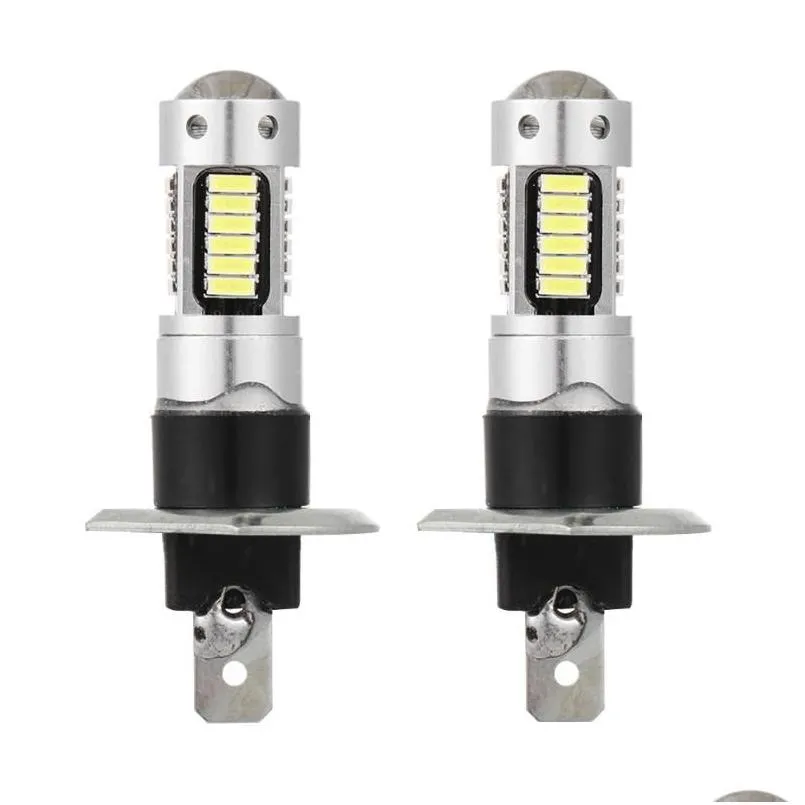 カーヘッドライト1ペア12V DC H1 4014 30 SMD 6500K LEDヘッドライトドライビングフォグランプ