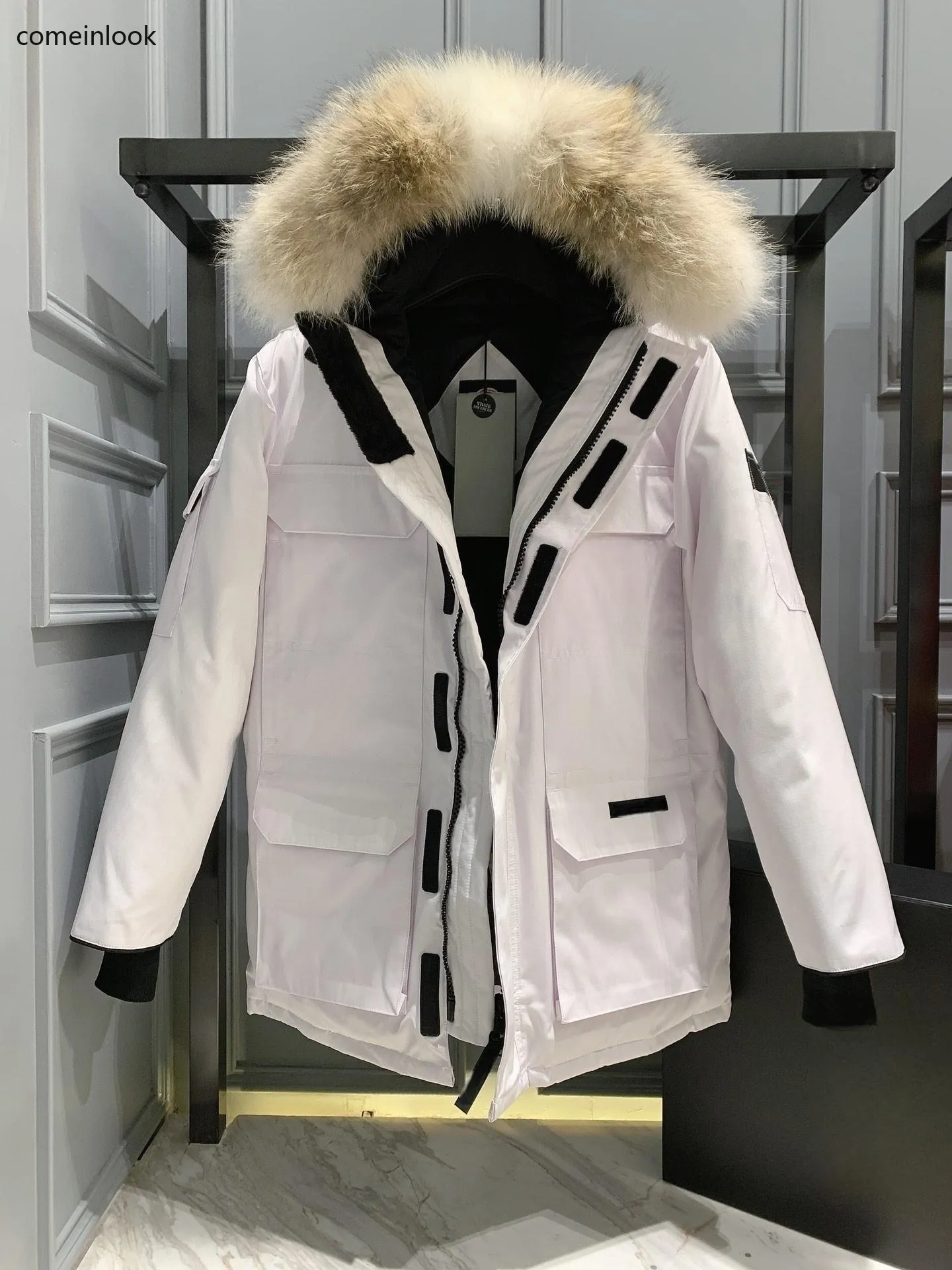 Dersigner Canadian 남자 후드 가드 다운 코트 고품질 여자 코트 23FW 패션 겨울 남자 여자 재킷 고급 클래식 따뜻한 커플 탑 거오스 다운