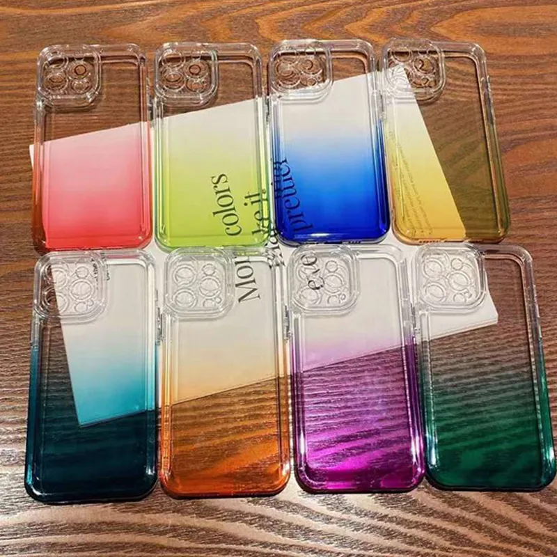 Capas de TPU macias gradientes para iPhone 15 14 Pro Max 14 Plus 13 12 11 X XS XR 8 7 Plus Silicone Fashion Dual Color Clear Transparent Phone Cover Back Skin