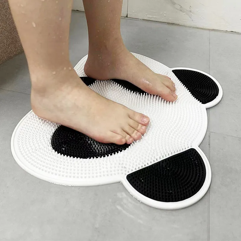 Bath Mats Panda Silicone Massage Pad Bathroom Anti-skid Pad Shower Back Rub Bath Tool Foot Wash Dead Skin Removal Shower Room Floor Mat 230926