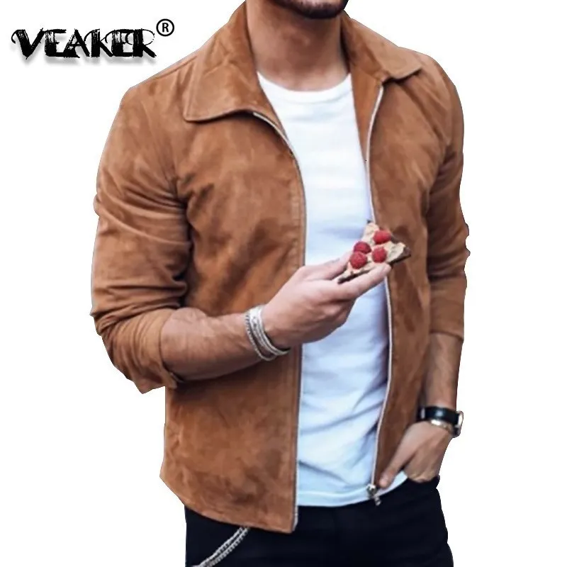 Men's Jackets Fashion Autumn Mens Suede Coat Costume Leather Zipper Slim Men Jacket Long-sleeve Men's Solid Color Outerwear Elk Coats 230926