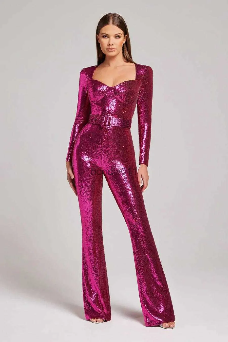 Women's Jumpsuits Rompers Jumpsuit Women New Fashion Sexy Long Sleeve Sequin Belt Mopping Jumpsuit Elegant Women's Overalls One Piece Bodysuits Jumpsuits L230926