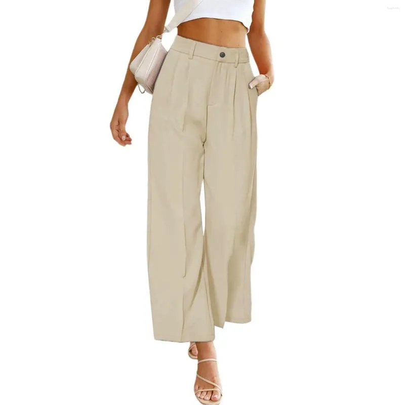 Women's Pants Solid Wide Leg Formal Oversize High Waist Button Long Trousers With Pockets Casual Loose Plus Size Fashion Design