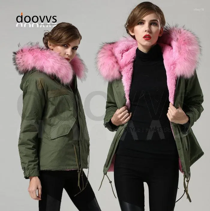 Womens Fur Warm Pink Real Collar Jacket Faux Liner Coat China