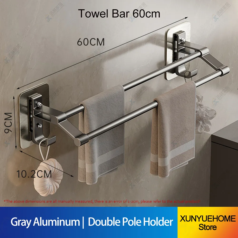 Porte serviette salle de bain universelle double acier 60 cm