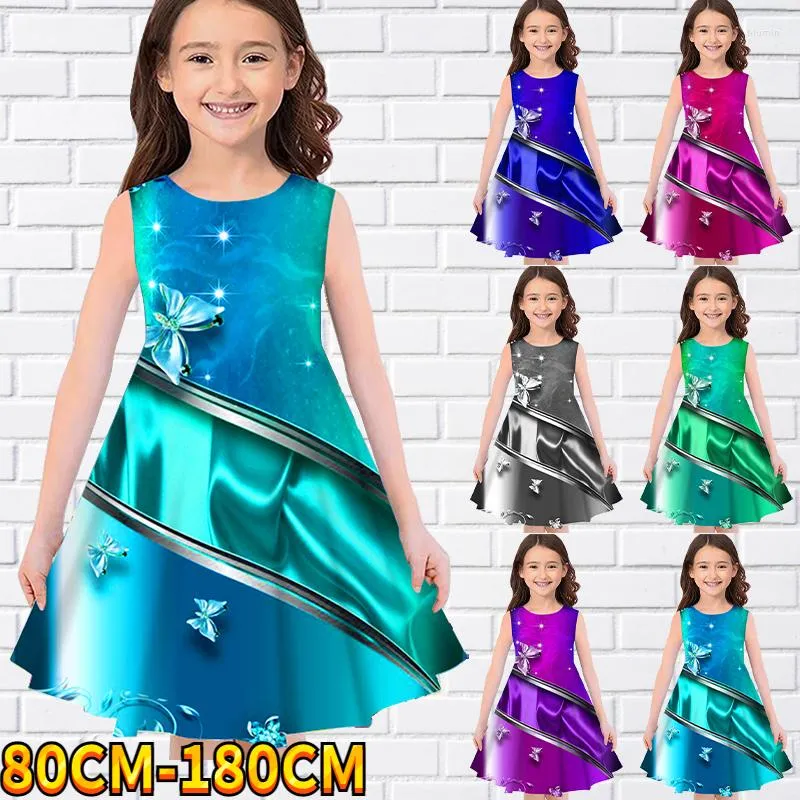 Vestidos para niñas Vestido sin mangas para niñas pequeñas Estampado de mariposas en 3D Diario Casual Lindo Dulce sobre la rodilla 80-180 CM